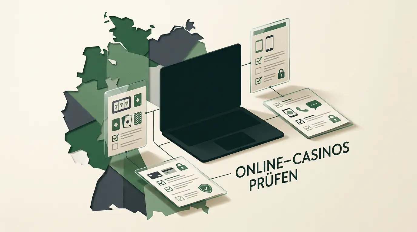 Redaktionelle Illustration eines analytischen Online-Casino-Checks mit Deutschland-Bezug