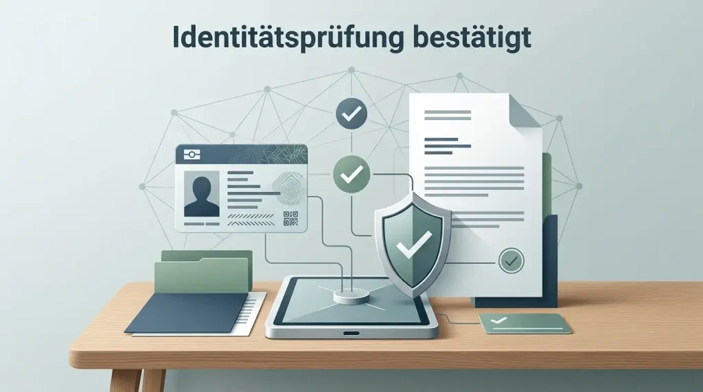Editoriale Illustration von Identitätsdokument, Adressnachweis und sicherer digitaler Verifizierung